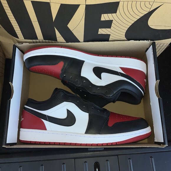 NEW Nike Air Jordan 1 Low Bred Toe Gym Red Black 553558-161 Men Size 13